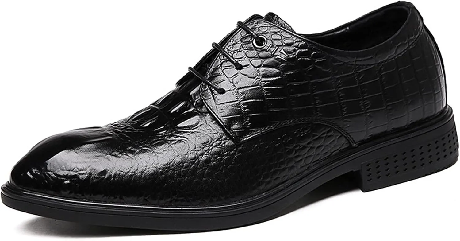 Dress Formal Shoes for Men Lace Up Crocodile Print Derby Shoes Cowhide Anti-Slip Non Slip Block Heel Slip Resistant Classic Suitable for Many Occasions