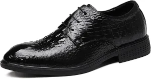 Dress Formal Shoes for Men Lace Up Crocodile Print Derby Shoes Cowhide Anti-Slip Non Slip Block Heel Slip Resistant Classic Suitable for Many Occasions