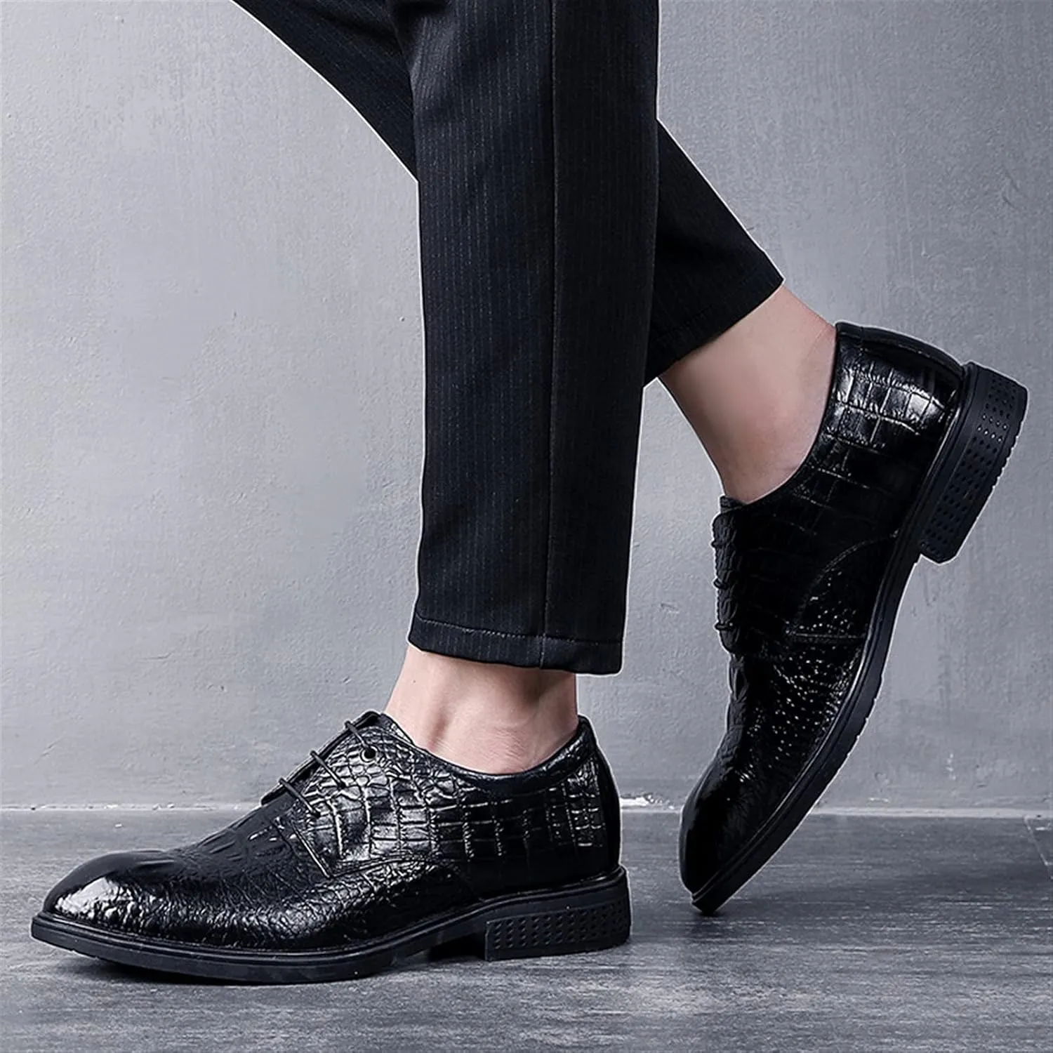 Dress Formal Shoes for Men Lace Up Crocodile Print Derby Shoes Cowhide Anti-Slip Non Slip Block Heel Slip Resistant Classic Suitable for Many Occasions