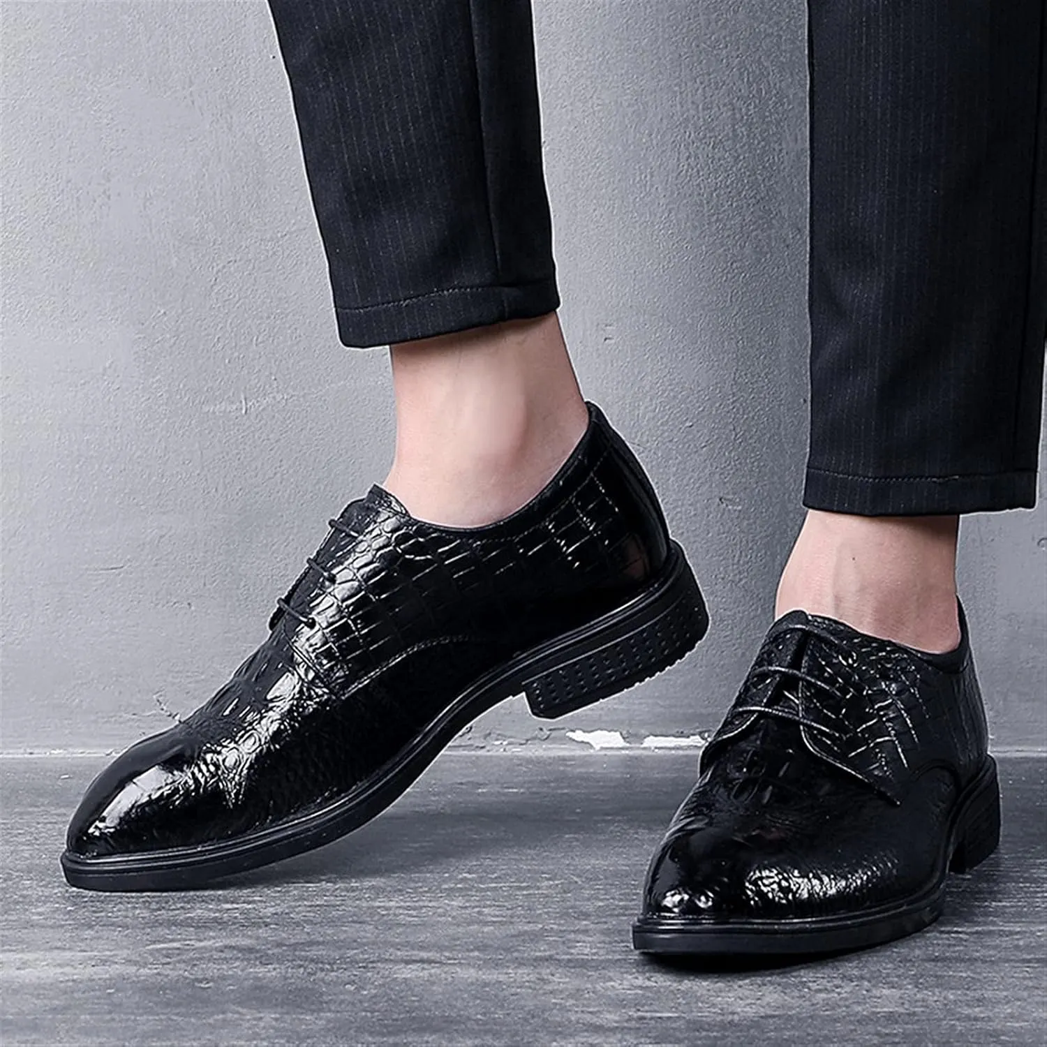 Dress Formal Shoes for Men Lace Up Crocodile Print Derby Shoes Cowhide Anti-Slip Non Slip Block Heel Slip Resistant Classic Suitable for Many Occasions
