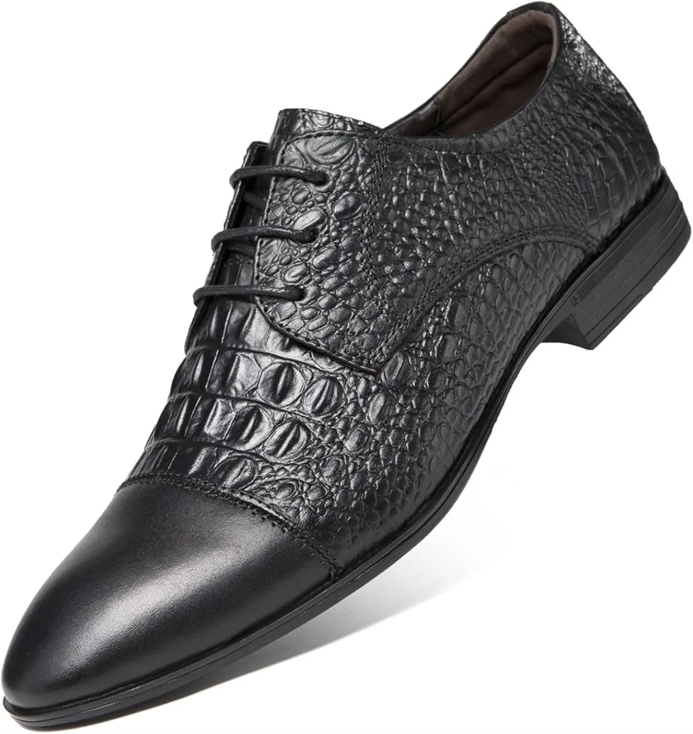 Dress Shoes for Men Lace Up Crocodile Print Derby Shoes Round Cap Toe Leather Non Slip Block Heel Anti-Slip Low Top Slip Resistant Wedding(Crocodile Print,10 M US)