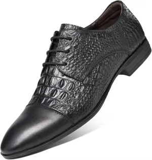 Dress Shoes for Men Lace Up Crocodile Print Derby Shoes Round Cap Toe Leather Non Slip Block Heel Anti-Slip Low Top Slip Resistant Wedding(Crocodile Print,10 M US)