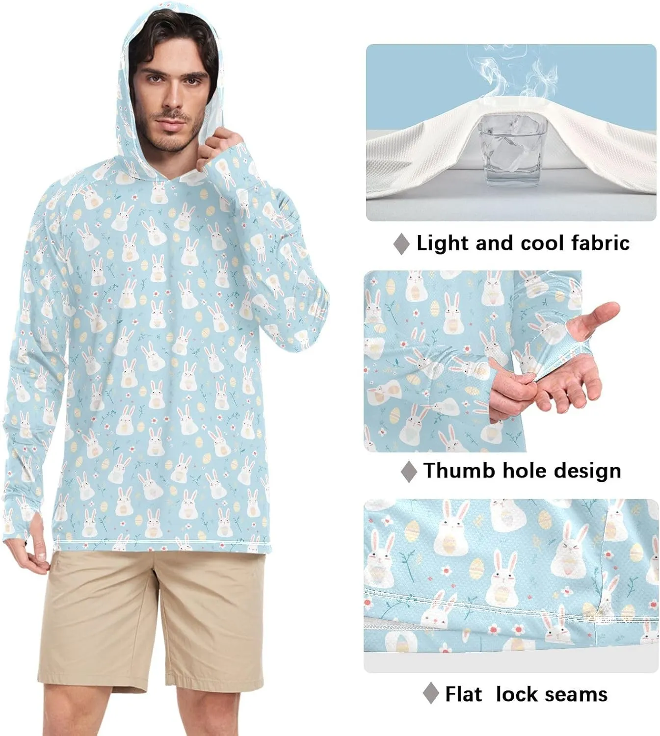Easter Men's Sun Protection Hoodie Long Sleeve Sun Shirt with Hood UPF 50  Cooling Hoodies Rash Guard Shirts for Men UV