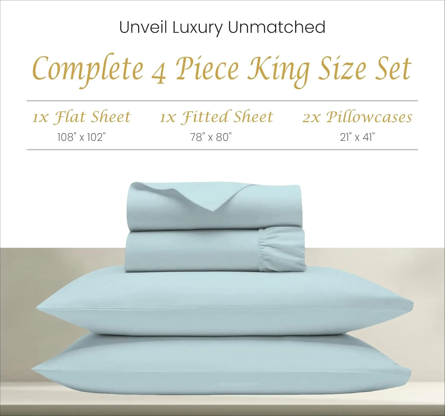 Egyptian Cotton Sheets King Size Bed, Comfort 1000 Thread Count King Sheet Set, Ultra-Soft, Breathable Deep Pocket King Bed Sheets Hotel Quality Luxury Bed Linen Set- Aqua Blue