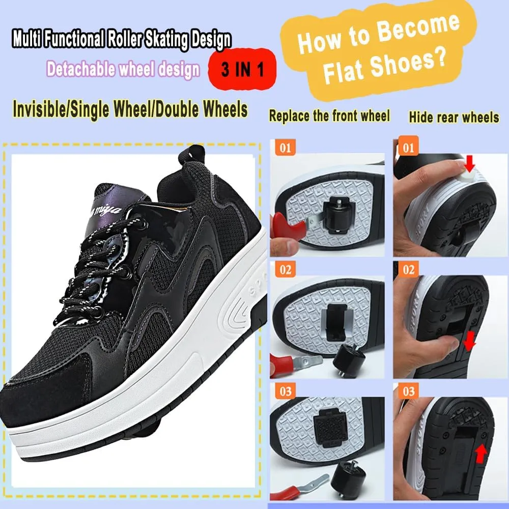 Ehauuo Roller Skates Shoes Sneakers Wheels Removable for Boys Girls Safety Stain-Resistant Easy on and Clean Comfortable as Kids Fun Sports Loved for Kids Beginners