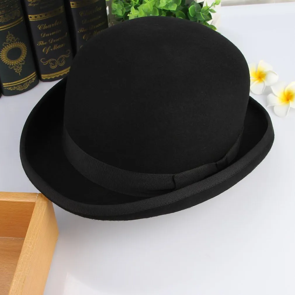 EOZY Mens 100% Wool Black Bowler Derby Hat Satin Lined Fedora Party Costume Hat