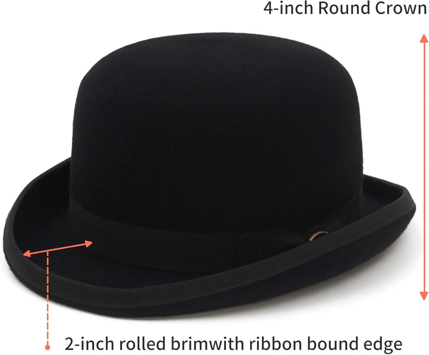EOZY Mens 100% Wool Black Bowler Derby Hat Satin Lined Fedora Party Costume Hat