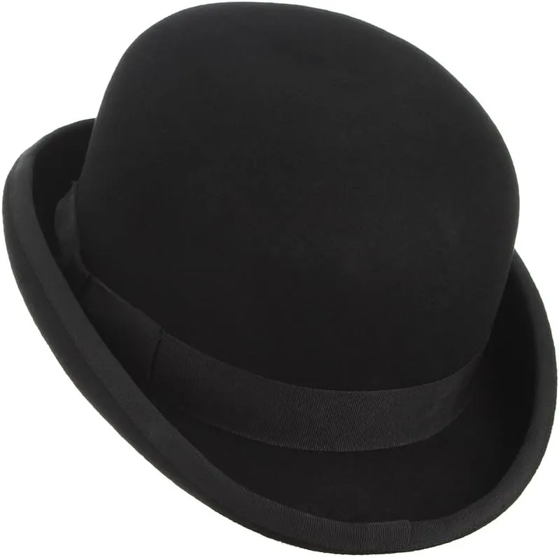 EOZY Mens 100% Wool Black Bowler Derby Hat Satin Lined Fedora Party Costume Hat