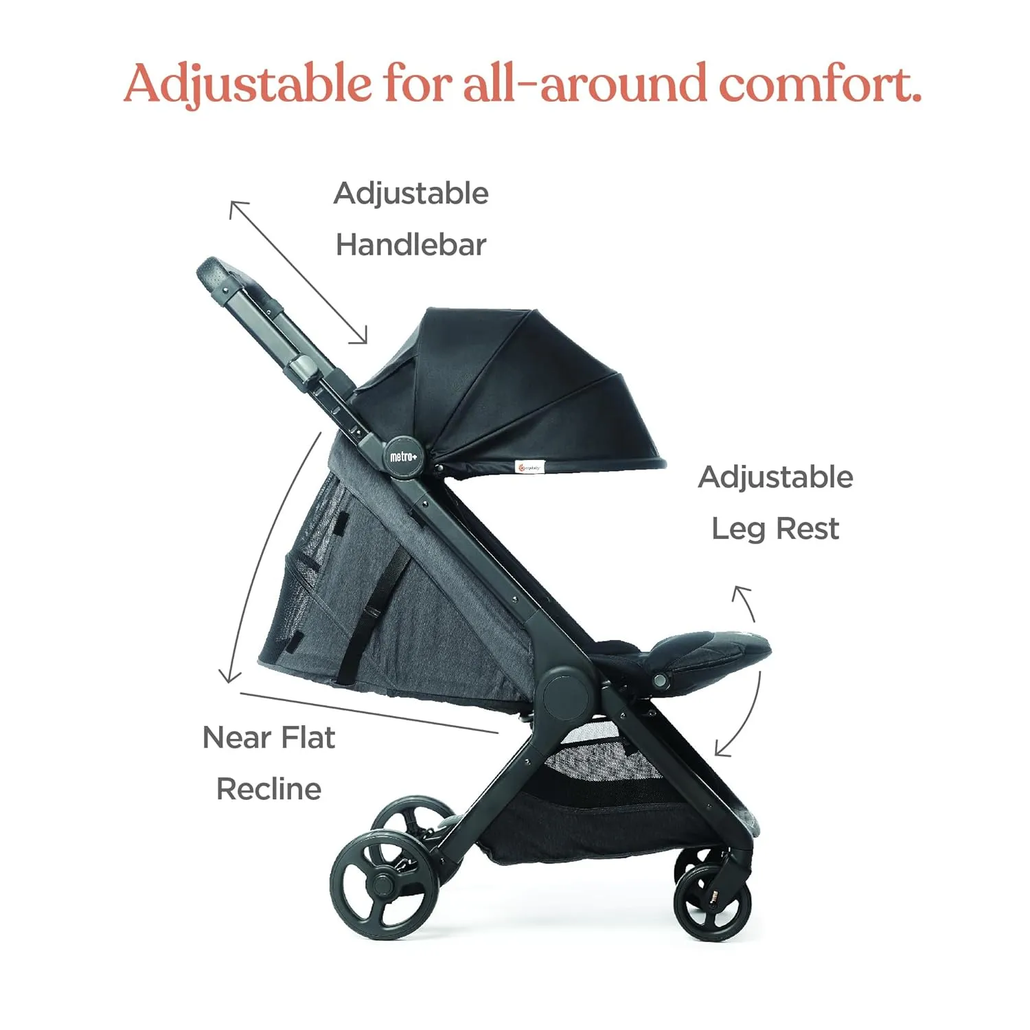 Ergobaby Metro  Compact Baby Stroller, Lightweight Umbrella Stroller Folds Down for Overhead Airplane Storage (Carries up to 50 lbs), Car Seat Compatible, Slate Grey