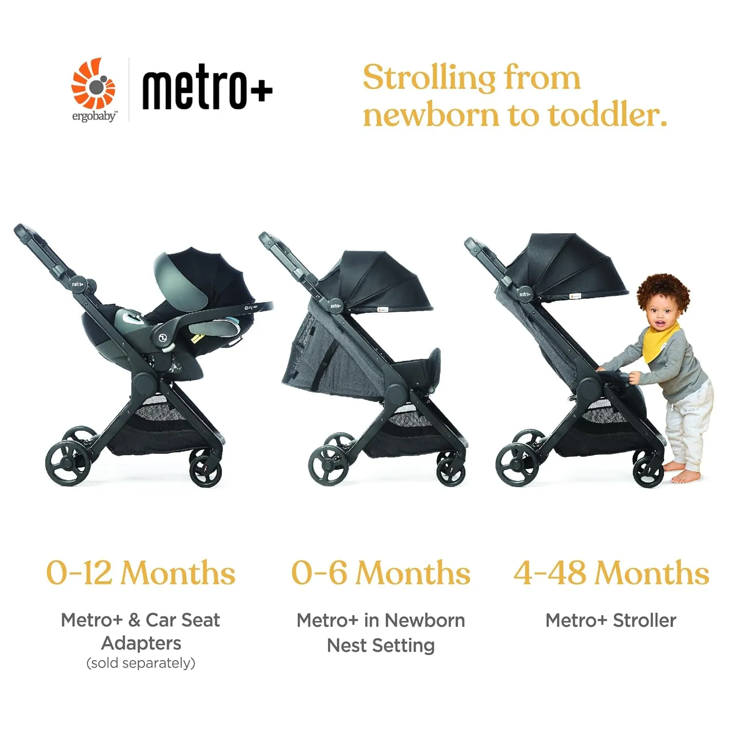 Ergobaby Metro  Compact Baby Stroller, Lightweight Umbrella Stroller Folds Down for Overhead Airplane Storage (Carries up to 50 lbs), Car Seat Compatible, Slate Grey