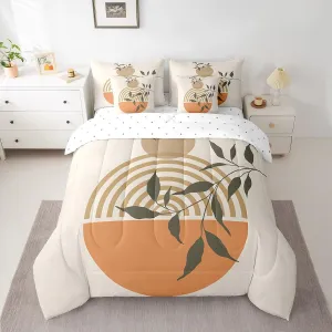 Erosebridal Sun Moon Bedding Set Twin Bohemian Leaves 7 Pcs Comforter Set Girls Kids Teens Women Abstract Exotic Geometric Modern Art Line Sheet Set Bed in A Bag Sunrise Sunset Retro Vintage Duvet Set