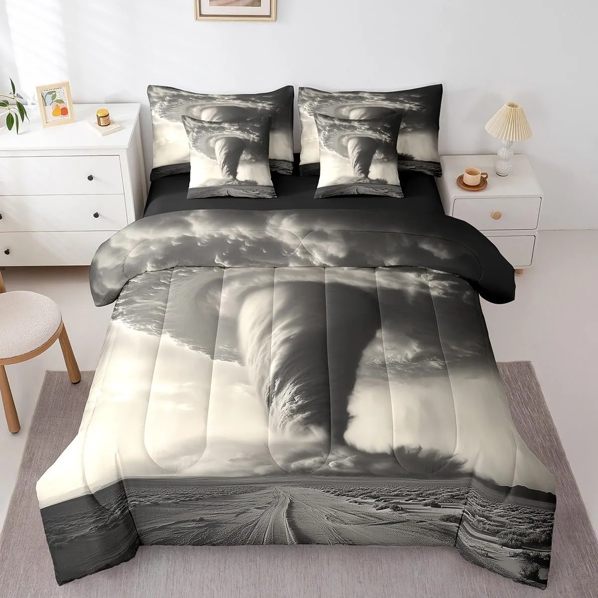 Erosebridal Tornado 7 Pcs Comforter Set Full Size,Natural Disaster Bed in a Bag with Flat Sheet and Fitted Sheet for Kids Teens Adult,Horror Theme Bedding Set with Pillowcase and Sham Reversible