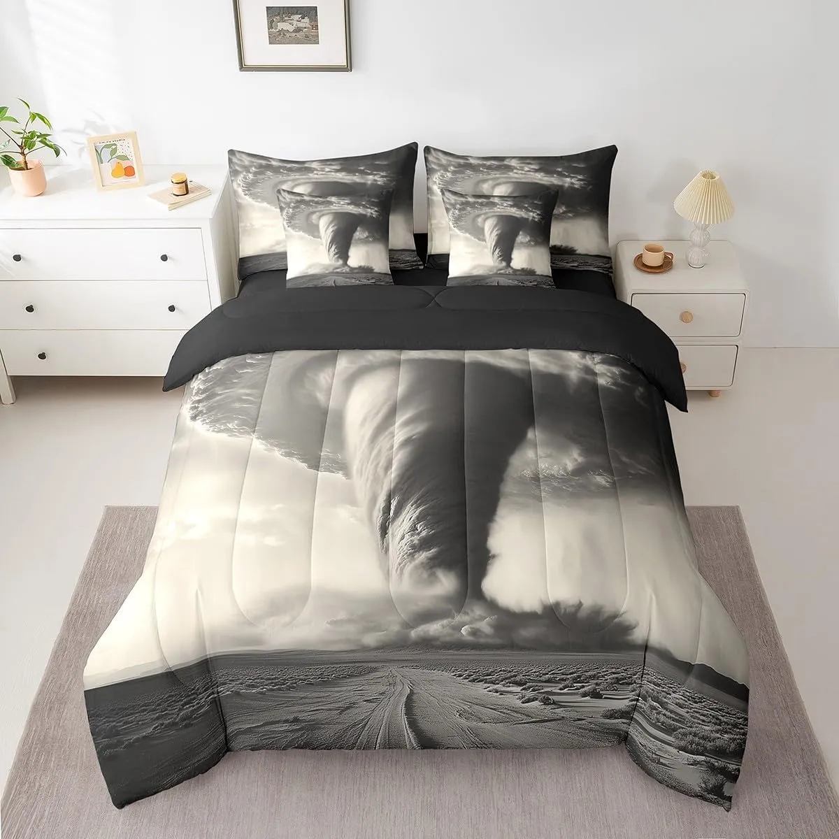 Erosebridal Tornado 7 Pcs Comforter Set Full Size,Natural Disaster Bed in a Bag with Flat Sheet and Fitted Sheet for Kids Teens Adult,Horror Theme Bedding Set with Pillowcase and Sham Reversible