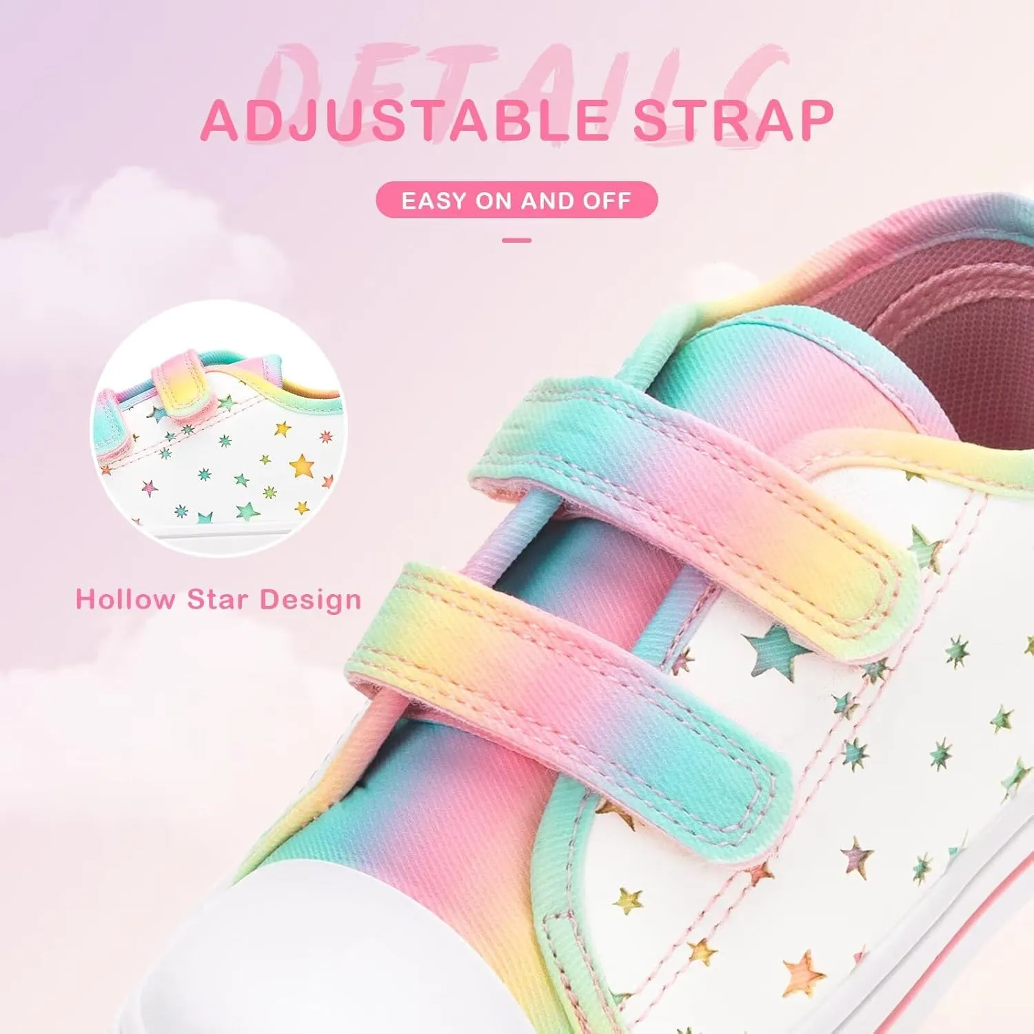 EUXTERPA Kids Toddler Sneakers Boys Girls Canvas Shoes Walking Sneaker with Easy Fasten Strap