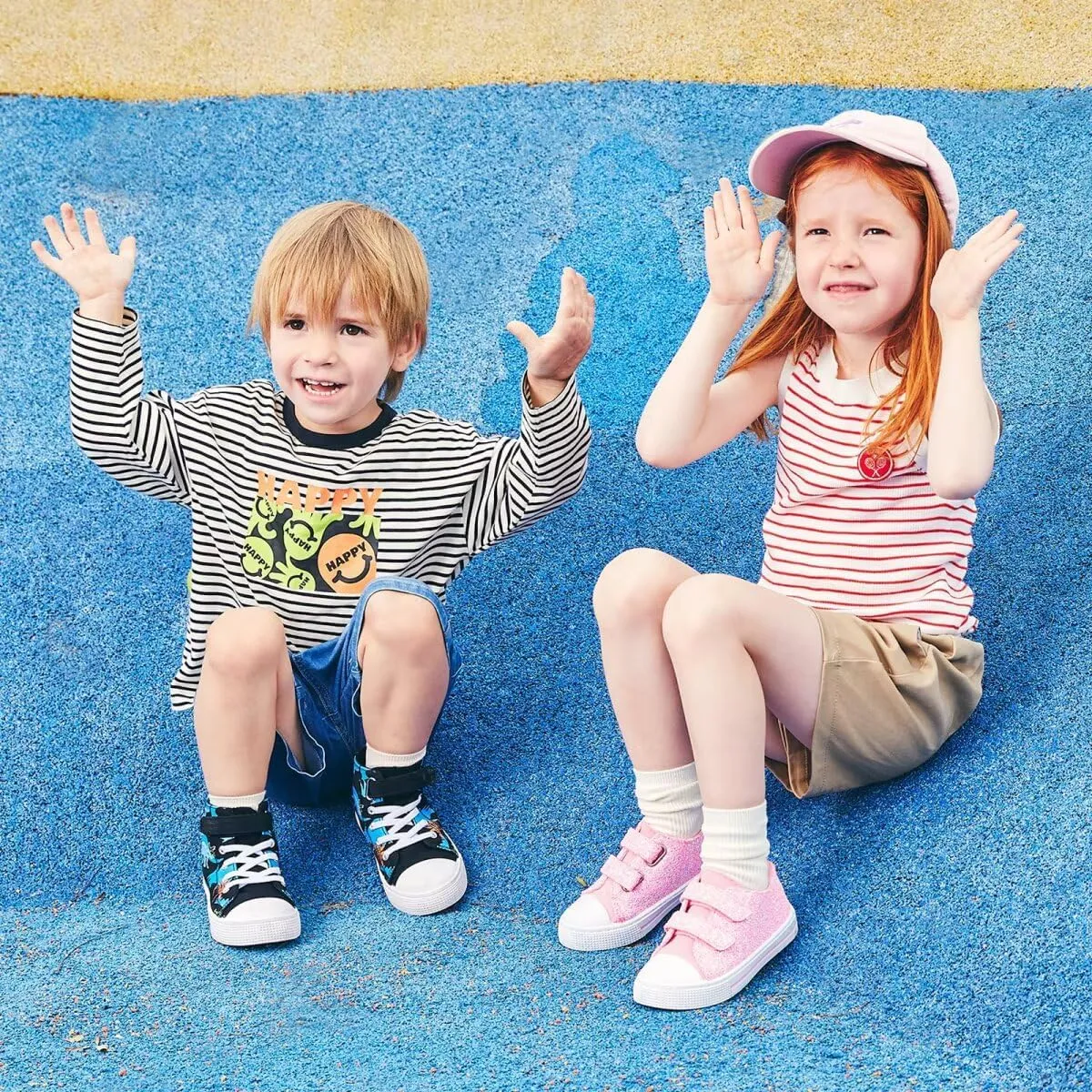 EUXTERPA Kids Toddler Sneakers Boys Girls Canvas Shoes Walking Sneaker with Easy Fasten Strap