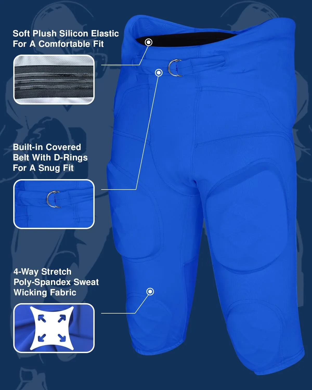 Exxact Sports Gladiator Mens Integrated Football Pants with Built-in Pads, Lightweight Ultra Flex Football Practice Pants