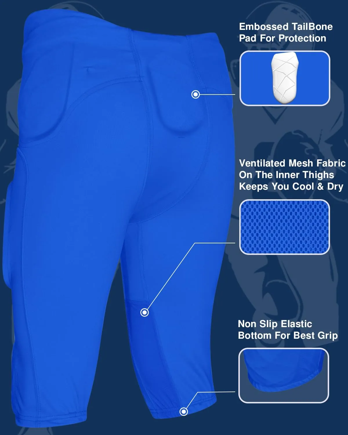 Exxact Sports Gladiator Mens Integrated Football Pants with Built-in Pads, Lightweight Ultra Flex Football Practice Pants