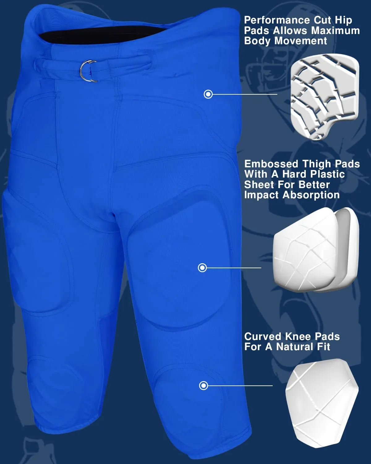 Exxact Sports Gladiator Mens Integrated Football Pants with Built-in Pads, Lightweight Ultra Flex Football Practice Pants
