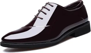 Faux Patent Leather Dress Shoes for Men Classic Lace-up Formal Oxfords Shoes Business Wedding Tuxedo Wingtip Shoes Brown