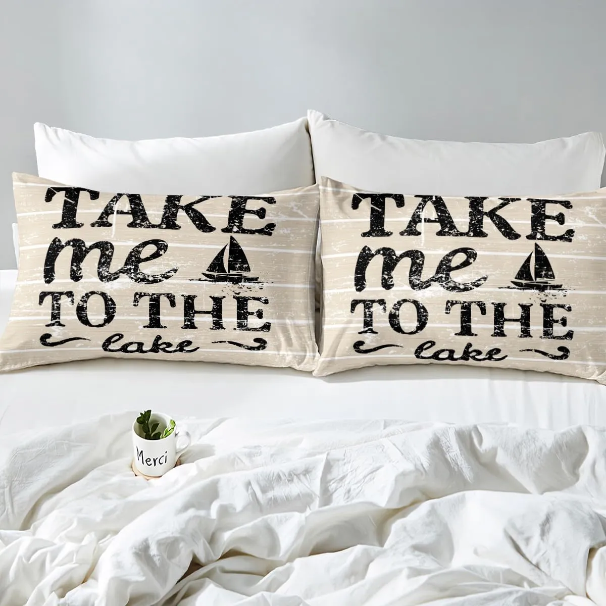 Feelyou Lake Bed Set Lake House Bed Sheets for Kids Boys Girls Camping and Hunting Sheet Set Wooden Plank Bedding Sheets 1 Bed Sheets with 2 Pillowcases Queen Size