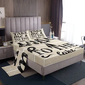 Feelyou Lake Bed Set Lake House Bed Sheets for Kids Boys Girls Camping and Hunting Sheet Set Wooden Plank Bedding Sheets 1 Bed Sheets with 2 Pillowcases Queen Size