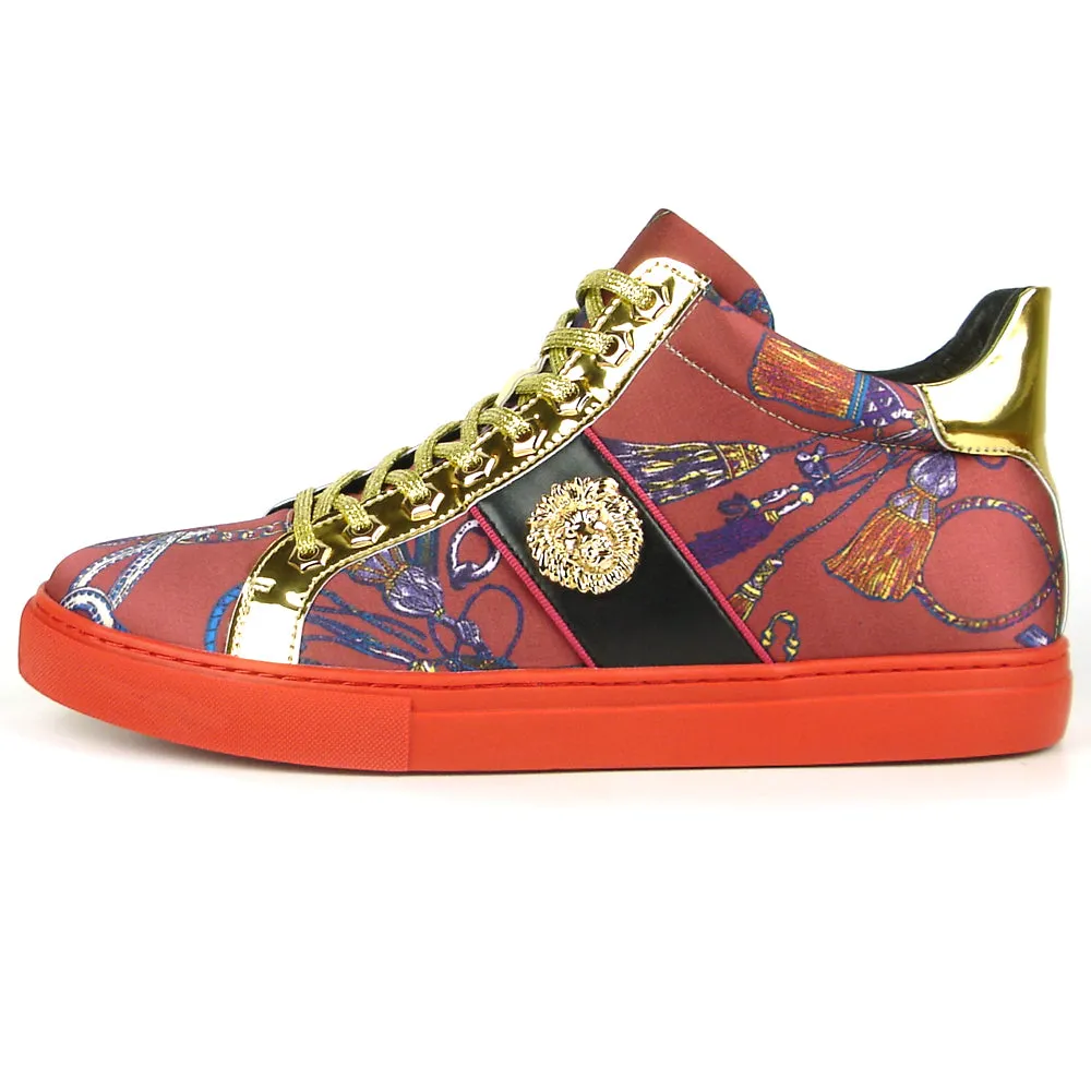 FI-2385 Burgundy Gold Lace up High top Sneaker Encore by Fiesso