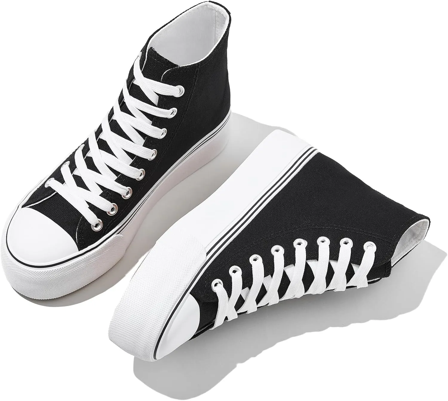 FINIWOR High Top Platform Sneakers for Women,Classic Black and White Canvas Shoes Womens Lace-up High Top Tennis Shoes