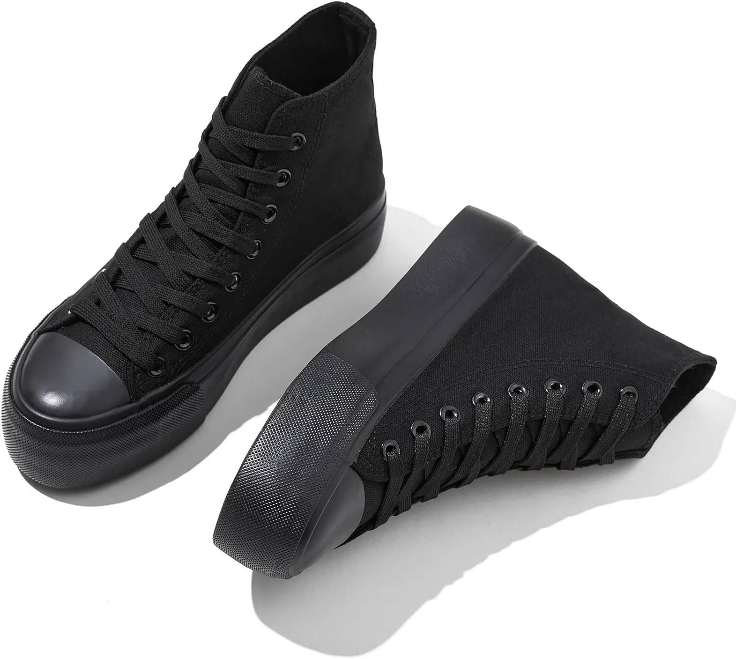 FINIWOR High Top Platform Sneakers for Women,Classic Black and White Canvas Shoes Womens Lace-up High Top Tennis Shoes