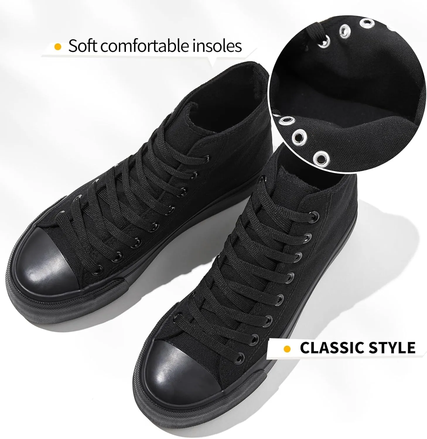FINIWOR High Top Platform Sneakers for Women,Classic Black and White Canvas Shoes Womens Lace-up High Top Tennis Shoes