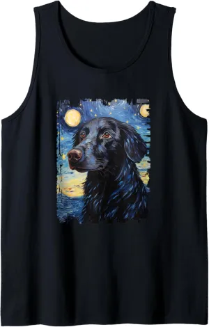 Flat Coated Retriever Dog Starry Night Painting Dog Mom Dad Tank Top
