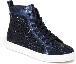Flat Laser Cut High Top Bling Rhinestone Sneaker Women's Shoes New York Navy 38