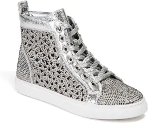 Flat Laser Cut High Top Bling Rhinestone Sneaker Women's Shoes New York Silver 36