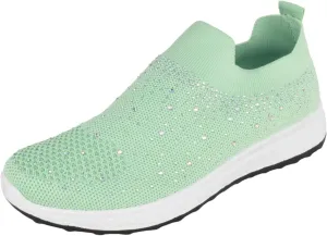 Flat Women Slip-On Sneakers Comfortable Sport Walking Running Shoes Rhinestone Bling Studs Elastic Breathable Knit Anti-Slip Resistant Labor-8