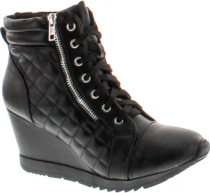 Forever Adriana11 Women Sporty Leatherette Lace-Up High Top Wedge Sneaker Bootie Shoes