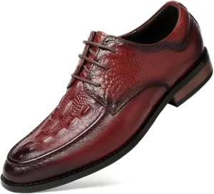Formal Shoes Dress Oxford for Men Lace Up Round Burnished Toe Genuine Leather Crocodile Print Derby Shoes Non Slip Resistant Rubber Sole Anti-Slip