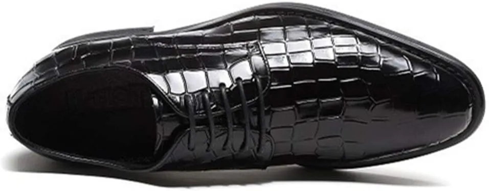 Formal Shoes for Men Lace Up Crocodile Embossed Derby Shoes Cowhide Slip Resistant Rubber Sole Non Slip Wedding Suitable for Many Occasions
