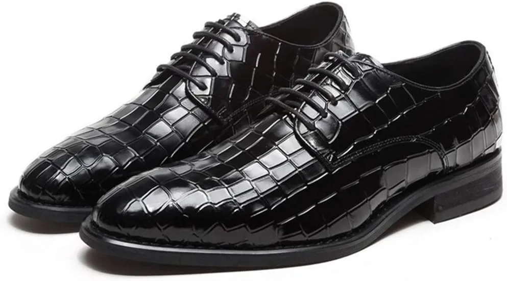 Formal Shoes for Men Lace Up Crocodile Embossed Derby Shoes Cowhide Slip Resistant Rubber Sole Non Slip Wedding Suitable for Many Occasions