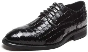 Formal Shoes for Men Lace Up Crocodile Embossed Derby Shoes Cowhide Slip Resistant Rubber Sole Non Slip Wedding Suitable for Many Occasions