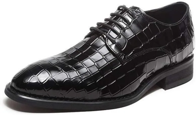 Formal Shoes for Men Lace Up Crocodile Embossed Derby Shoes Cowhide Slip Resistant Rubber Sole Non Slip Wedding Suitable for Many Occasions