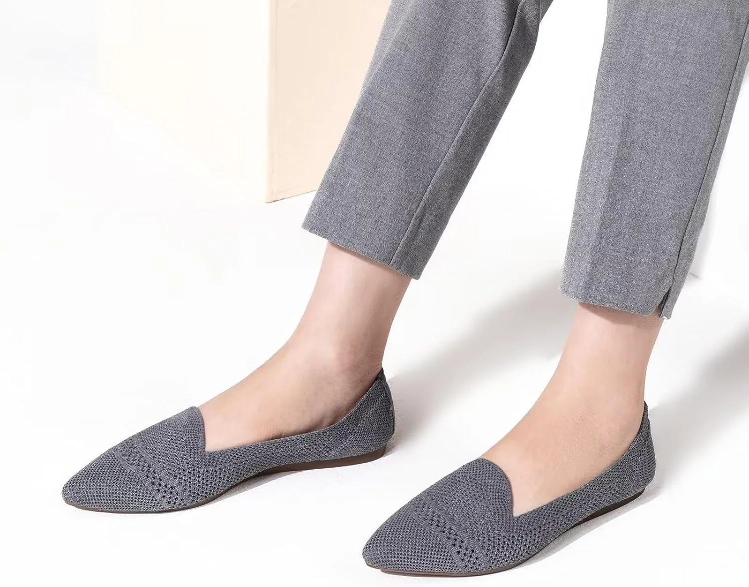 Frank Mully Womens Pointed Toe Flats Knit Dress Shoes Comfort Women Shoes Slip On Shoes for Woman Classic Softable Shoes Low Wedge