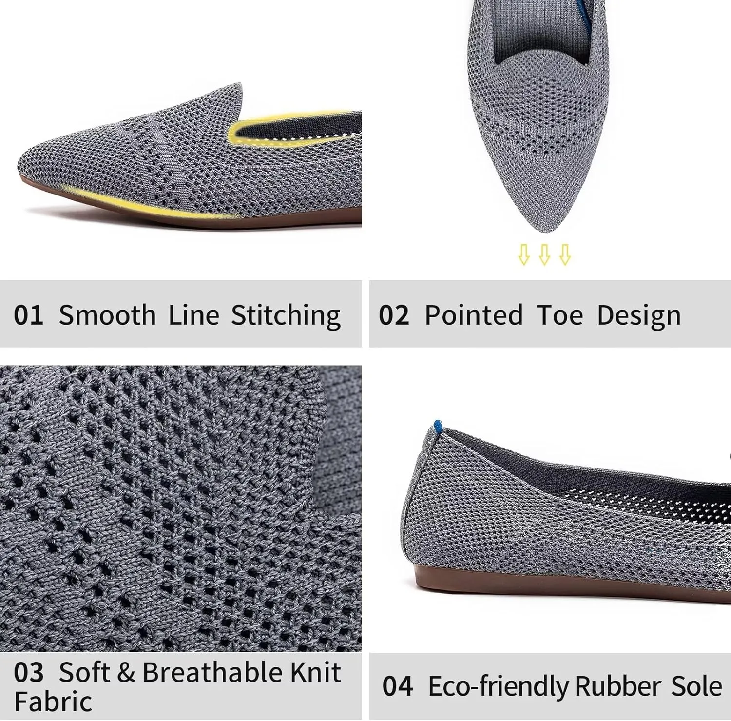 Frank Mully Womens Pointed Toe Flats Knit Dress Shoes Comfort Women Shoes Slip On Shoes for Woman Classic Softable Shoes Low Wedge