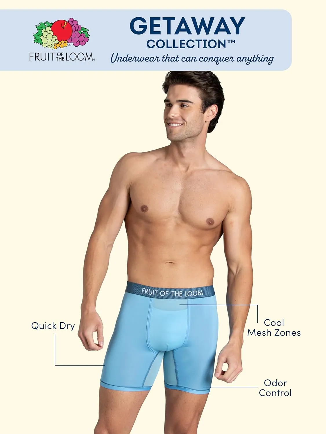 Fruit of the Loom Men's Getaway Boxer Briefs, Lightweight Breathable Fabric, Quick Dry & Odor Control