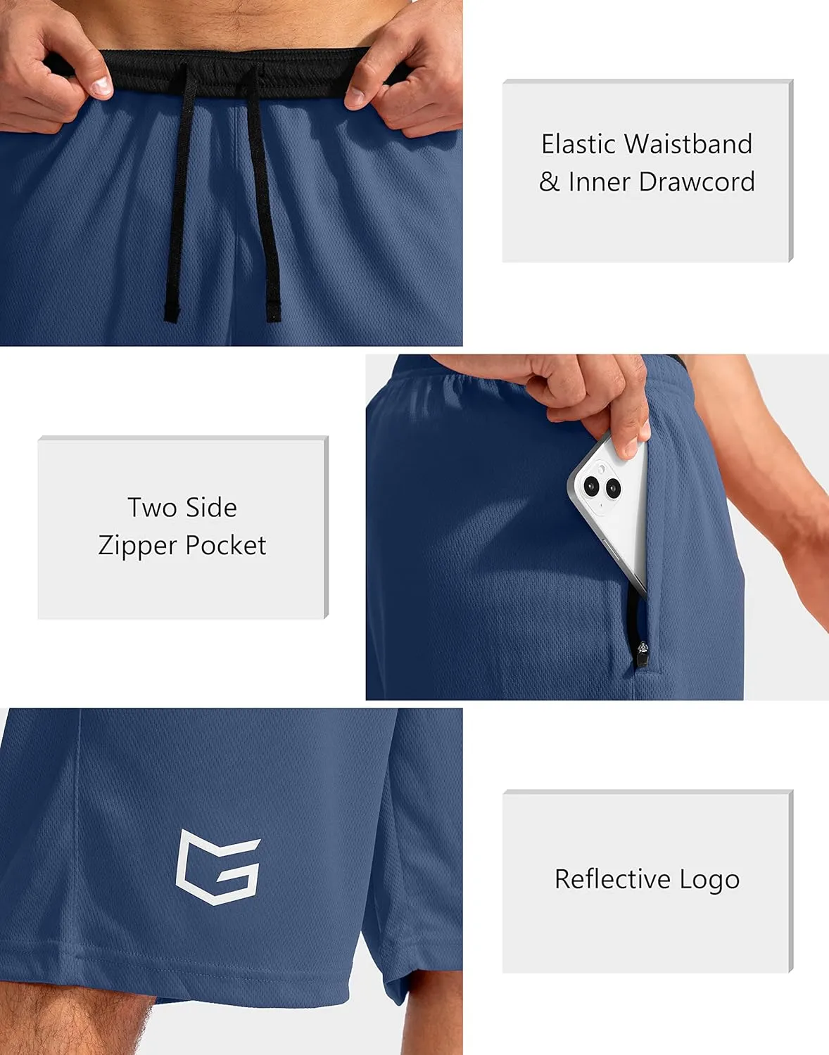 G Gradual Men's Basketball Shorts with Zipper Pockets Lightweight Quick Dry 11" Long Shorts for Men Athletic Gym