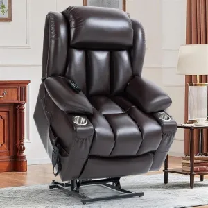Genuine Leather Power Recliner Chair Adjustable Power Lift with Massage for Elderly Sofa for Living Room Home Theater High Back Seating