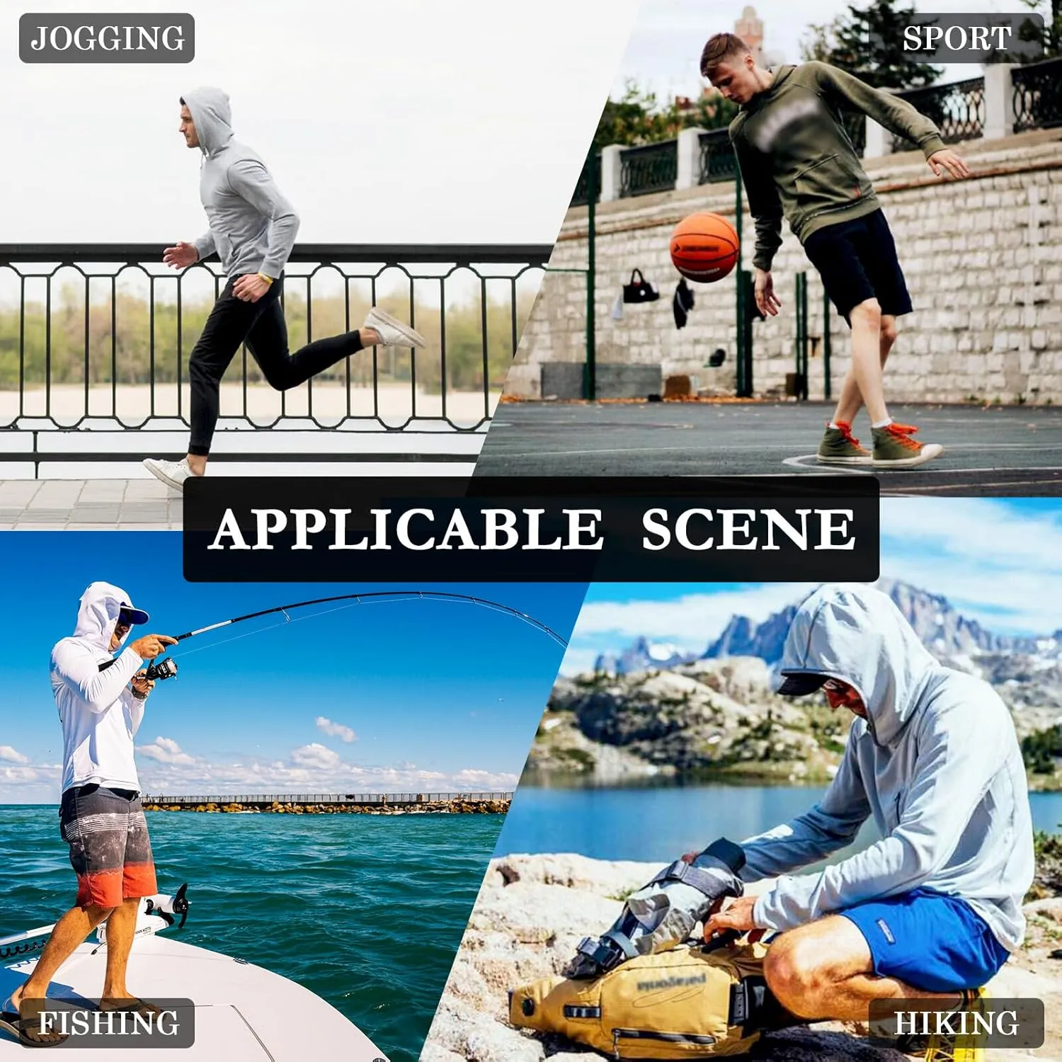 Gingham Men Sun Protection Hoodies Long Sleeve Sun Shirt with Hood UPF 50  Sailing Shirts UV Rashguard for Men