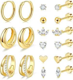 Gold Flat Back Stud Earrings for Women Hypoallergenic Surgical Stainless Steel Flatback Stud Earring Set