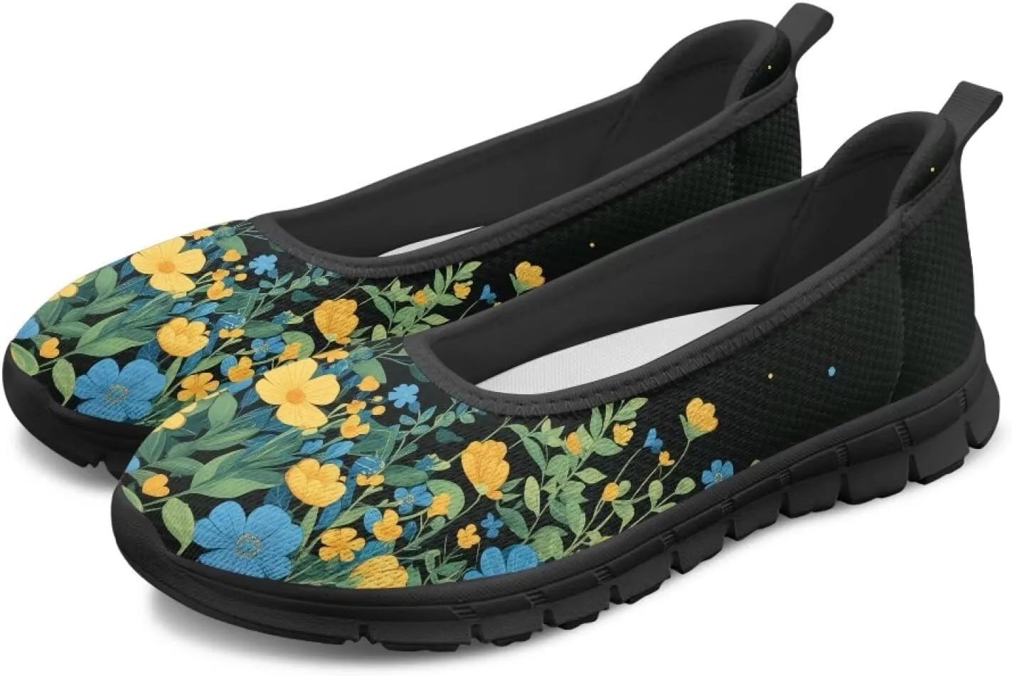 GOSTONG Travel Slip-On Flats for Women Lightweight Non-Slip Casual Walking Shoe Breathable Mesh Flat Shoes for Commuting Black Sole Size 6-11
