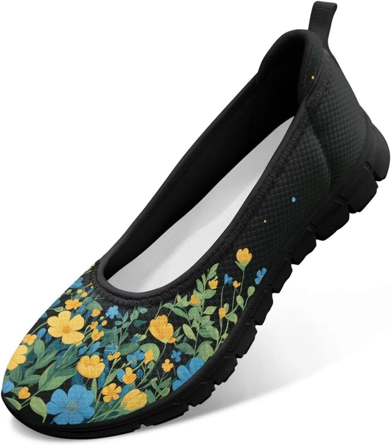 GOSTONG Travel Slip-On Flats for Women Lightweight Non-Slip Casual Walking Shoe Breathable Mesh Flat Shoes for Commuting Black Sole Size 6-11