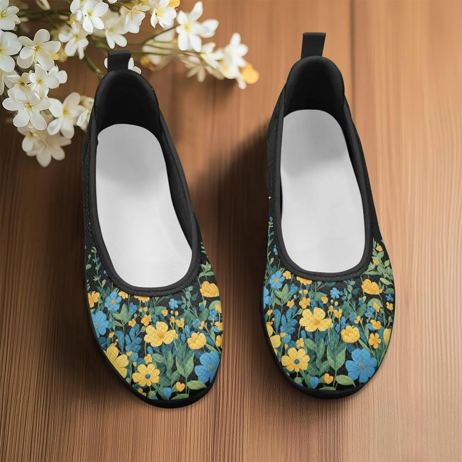 GOSTONG Travel Slip-On Flats for Women Lightweight Non-Slip Casual Walking Shoe Breathable Mesh Flat Shoes for Commuting Black Sole Size 6-11