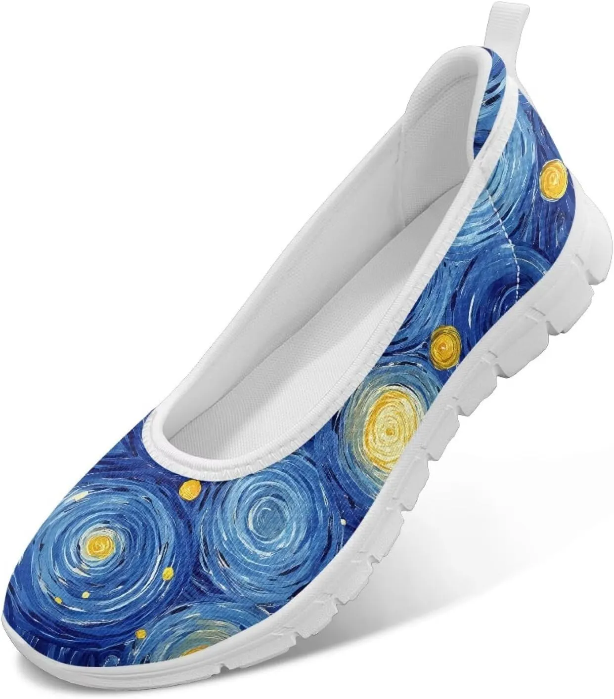 GOSTONG Women's Slip On Flat Shoes Breathable Mesh Casual Sneakers Non-Slip Lightweight Flats for Walking & Work White Sole Size 6-11